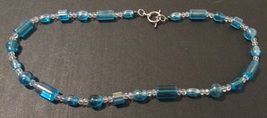 Beaded necklace, clear and blue, silver toggle clasp, 18.25 inches long - £15.18 GBP