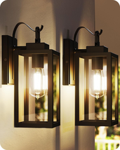 2-Pack Outdoor Wall Sconces, Waterproof &amp; Anti-Rust, Glass Shades, Black - £49.50 GBP+