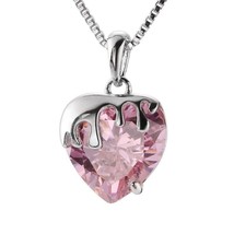 Heart Cut Solitaire Pink Simulated Diamond Flowing Lava 925S Pendant Necklace - £50.92 GBP