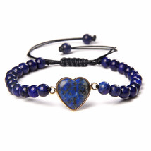 6mm Natural Stone Beads Braid Bracelet Handmade Heart Charm Woven Bracelets Adju - £11.97 GBP