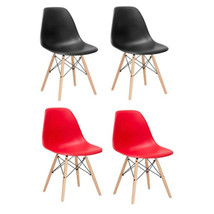 2 Red Black Eiffel Plastic Shell Dining Side Chairs Wood Dowel Leg Base - £111.73 GBP