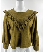 J Crew Honeycomb Knit Ruffle Top Size Small Cyprus Olive Green Womens - $440.53 MXN