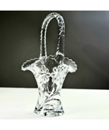 Vintage Clear Pressed Glass Basket With Handle Flower Design 9.5in Décor - €26,05 EUR