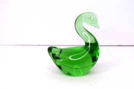 Vintage Green Glass Swan Paperweight Figurine 4&quot; Tall - $12.86