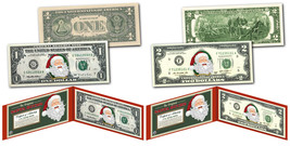 The Original Santa Bucks Christmas Genuine $1 &amp; $2 Bill In Red Folios - Set Of 2 - £17.80 GBP