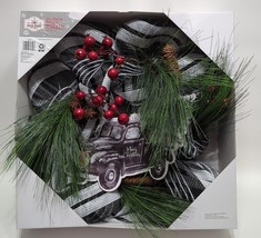 Holiday Time 20 inch Black Truck Mesh Christmas Wreath - £30.37 GBP