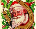 Babbo Natale Ferro di Cavallo Telaio Dorato Goffrato Cheer DB Cartolina T19 - $5.08