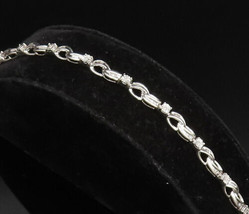 925 Silver - Vintage Dainty Genuine Diamond Infinity Knot Link Bracelet ... - £84.92 GBP