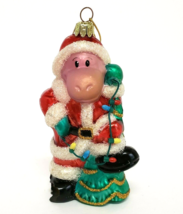 Santa&#39;s Best Monkey Decorating A Christmas Mercury Glass Tree Ornament 2.5&quot; - £3.91 GBP