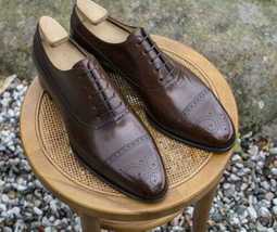 Men&#39;s Handmade Brown Leather Formal Lace Up Dress Shoes Custom Made Leather Shoe - £121.47 GBP+