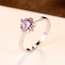 Pink Diamond Ring Senior S925 Silver Women&#39;s Wedding Ring With Zirconium Powder  - £21.23 GBP