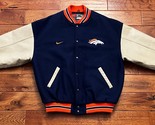 Nike Denver Broncos NFL Varsity Letterman Jacket XL Blue Wool w/ Leather... - $106.42
