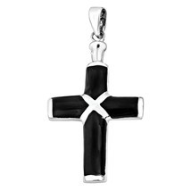 Christian Cross Black Onyx Inlay .925 Silver Pendant - £23.72 GBP