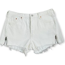 Levi’s Cream Altered 501 Cutoff Denim Jean Shorts Size 30 Cream 100% Cotton - £27.24 GBP