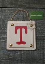 Wooden Monogram Letter T Wall Sign Hanging Twine Decor Ornament New - $18.69