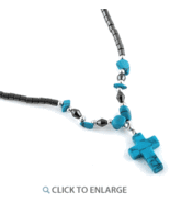 18&quot; Synthetic Turquoise Cross Stone Hematite Necklace  - $342.49 MXN