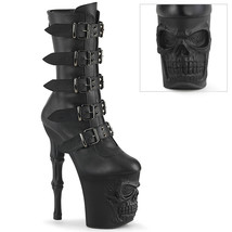 Pleaser RAPTURE-1052BK Women&#39;s 8&quot; Finger Bone Heel Skull Platform Mid Calf Boots - £98.36 GBP