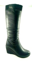BoNavi 67D32-11 Black Leather Knee High Wedge Round Toe Winter Boots Siz... - $134.50