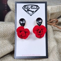 Morticia Addams Style Rose &amp; Grey Gem Earrings By Kal-Elle for Pierced Ears - £7.65 GBP