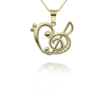 10K Solid Gold Music Heart Treble Clef Pendant Necklace - Yellow, Rose, or White - £167.39 GBP+