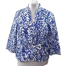 Chicos Jacket Womens 16 Chicos 3 Printed Eyelet 3/4 Sleeve Electric Blue White - £58.96 GBP