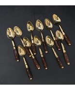 11 Pc Thailand Brass Flatware 4” Spoons With Wood Handles Tea Coffee Des... - €21,48 EUR