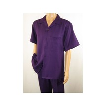 Men 2pc Walking Leisure Suit Short Sleeves By DREAMS 256-19 Solid Purple image 7