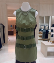 ZARA BNWT 2024. GREEN KHAKI WAXED DRESS BELTS ROUND NECK SLEEVELESS. 542... - $87.87