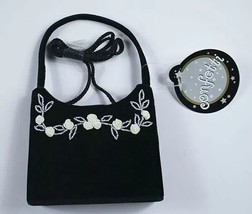 CONFETTI NWT GIRLS BLACK VELVET PURSE HOLIDAY CHRISTMAS BEADS WHITE ROSE... - $6.33