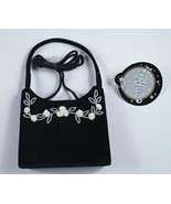CONFETTI NWT GIRLS BLACK VELVET PURSE HOLIDAY CHRISTMAS BEADS WHITE ROSE... - $118.66 MXN