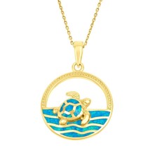 Open Circle with Blue Inlay Opal Waves with Turtle - Gold Plated - £62.26 GBP