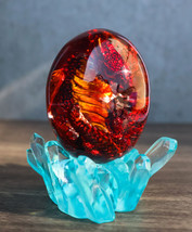 Red Fossil Dragon Hatchling Sleeping in Faux Crystal Acrylic Glass Egg Figurine - £23.97 GBP