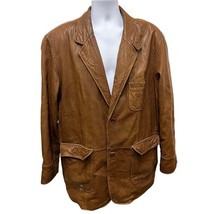 Vintage Y2K Murano Sport Men’s XL Lamb Skin Brown Leather Button Jacket ... - $61.74