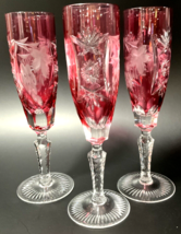 Nachtmann Traube Red Cut to Clear Crystal Wine Champagne Flute 8.5&quot; Set 3 - £217.35 GBP