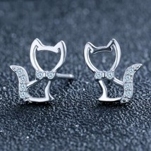 0.10CT Simulated Diamond White Gold Plated Cute Little Cat Stud Earrings Gifts - £36.64 GBP
