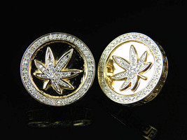 0.25 Ct Round Cut Diamond Marijuana Leaf Stud Earrings 14K Yellow Gold Finish - £71.44 GBP