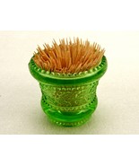 Green  Glass Toothpick/Votive Holder, Holly Leaf Pattern, Sawtooth Rim, ... - €16,90 EUR