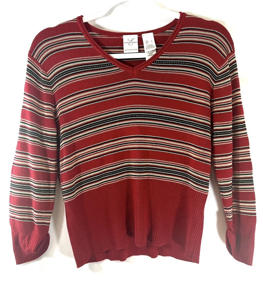 Emma James By Liz Claiborne Girls Knit Sweater Size Large Red Tan - $4.48