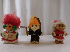 RUSS Troll Doll Orange Hair Grim Reaper Halloween Scythe 5” + Carols + Santa - £18.69 GBP