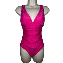 NWT J. Crew Women Pink Fuchsia Ruched V-Neck One-Piece Swimsuit Size 12 ... - $34.82