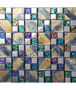 Iridescent Mosaic Tile Plated Crystal Glass Backsplash Kitchen Designs B... - £20.68 GBP+