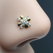 Real Gold White CZ Nose Stud Nose Pin Solid 14k Yellow Gold - £30.63 GBP