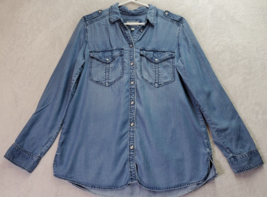 Express Western Shirt Women&#39;s Medium Blue Lyocell Long Sleeve Collar Button Down - £14.85 GBP