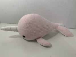 Cloud Island white pink plush narwhal stuffed baby nursery decor knitted knit - £10.31 GBP