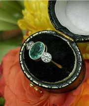 2 Ct Emerald &amp; Diamond Trilogy Wedding Vintage Art Deco Ring 925 Sterling Silver - £115.62 GBP