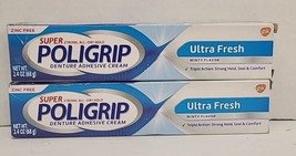 SUPER POLIGRIP Denture Adhesive Cream Ultra Fresh 2.40 oz Lot Of 2 Tubes - $18.80