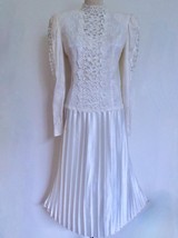 Vtg 80s Scott McClintock Wedding Dress 10 S Lace Silky Pleated Skirt Drop Waist - £47.18 GBP
