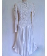 Vtg 80s Scott McClintock Wedding Dress 10 S Lace Silky Pleated Skirt Dro... - £47.89 GBP