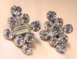 Faceted Rhienstones &amp; Center Emerald Cut Stone Screw Back Earrings - £25.59 GBP