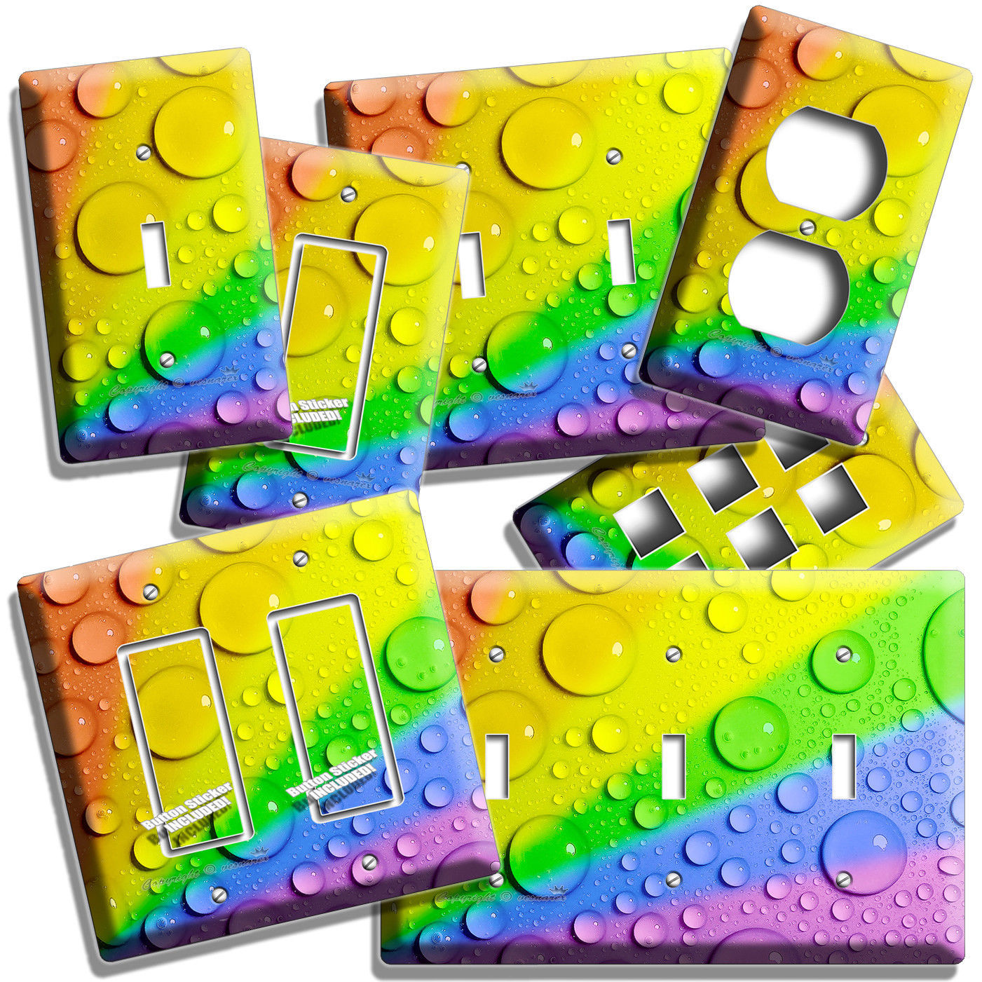 RAINBOW WATER DROPLETS DROPS TEXTURE LIGHT SWITCH WALL OUTLET PLATES ROOM DECOR